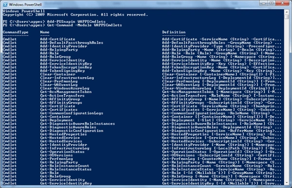 Cmdlets commands