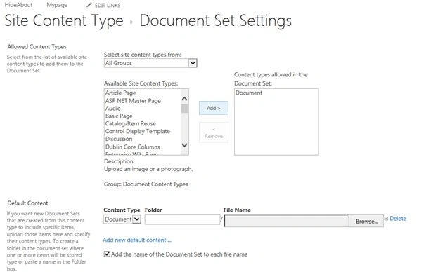 Choose the content types