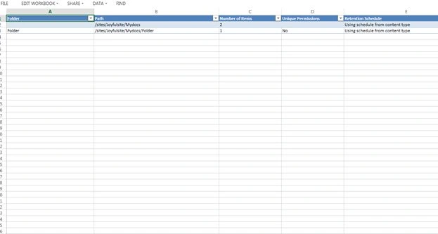 depicts folder view of the File Plan Report