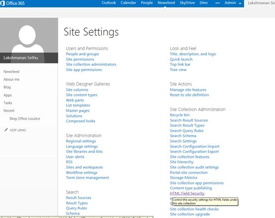 HTML Security Tab