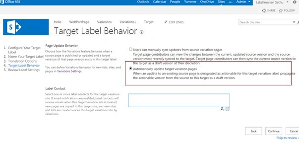 update features for target site