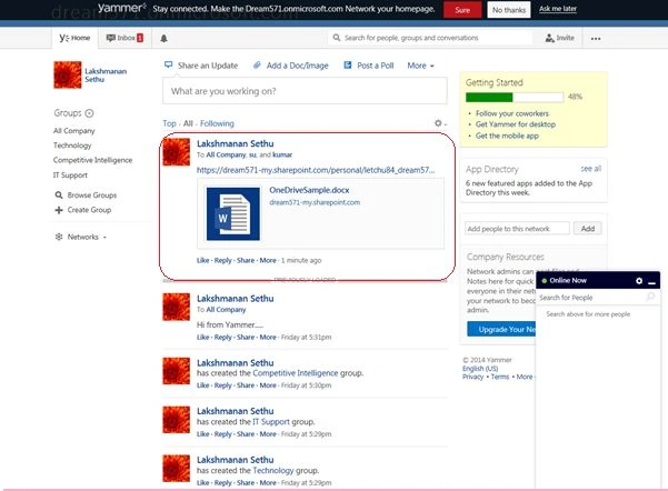 Check your Yammer feed