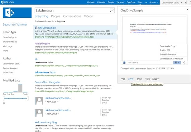 Search Centre page