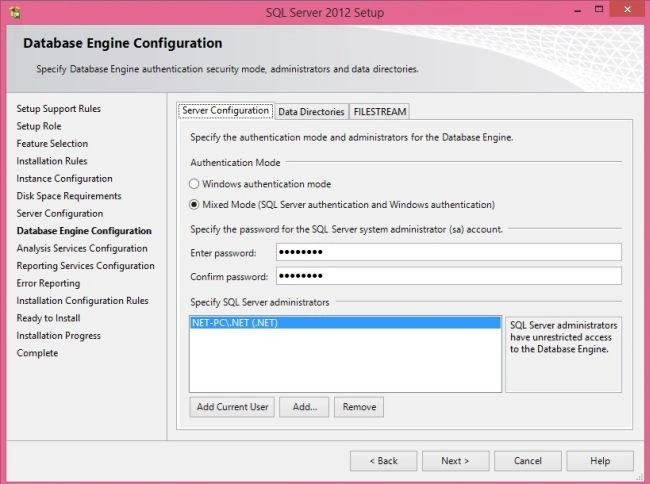 Database Engine Configuration