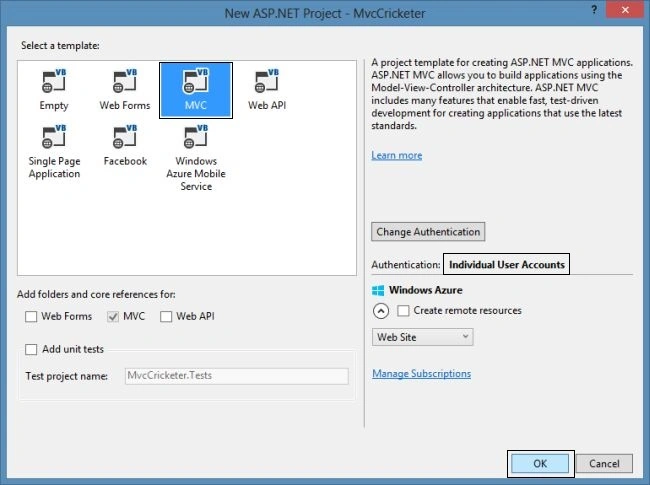 MVC Project Template in VS 2013