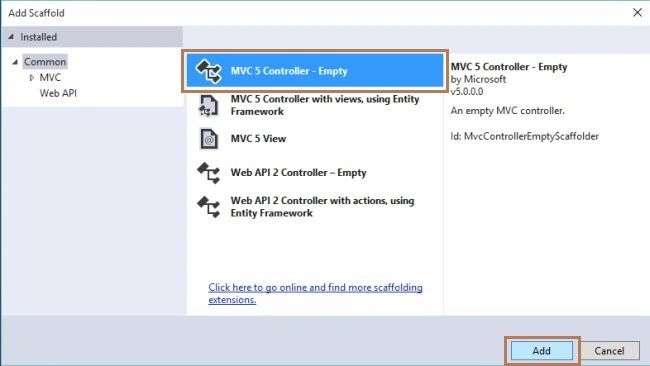Add Scaffold Wizard