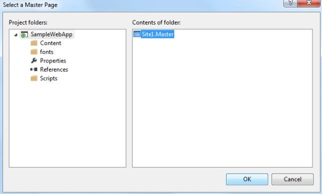 Adding WebForm with Master Page