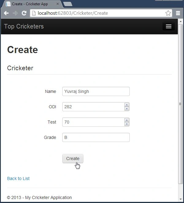 Create Cricketer