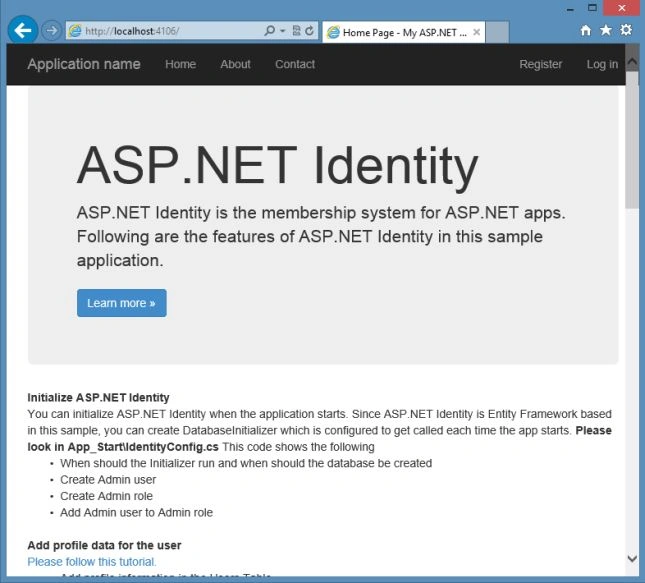 Identity Sample Home Page