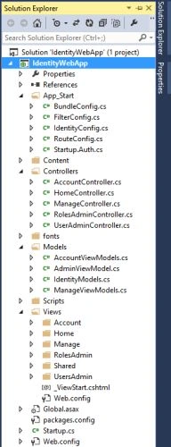 Solution Explorer in Identity Sample