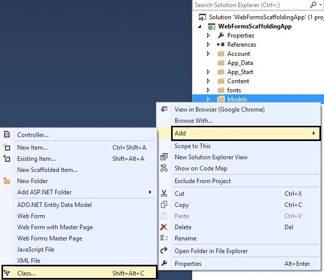 Adding Models in WebForms App