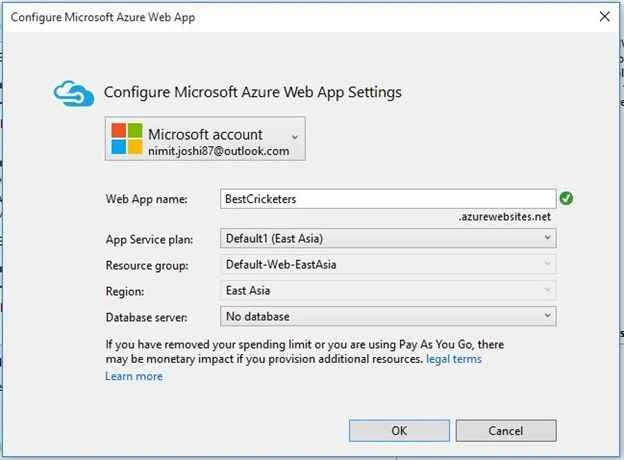 Configuring Web App in Windows Azure