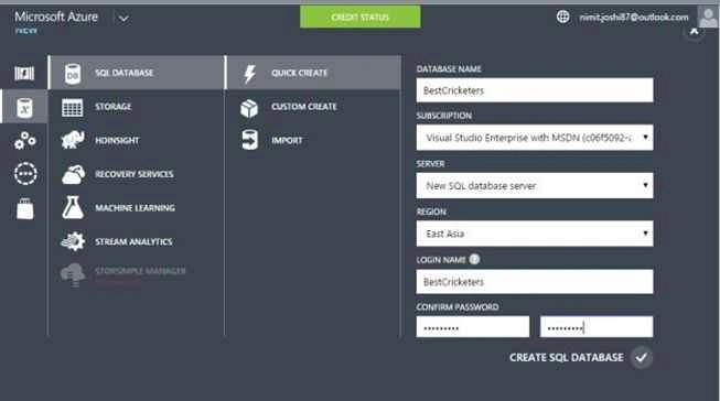 Creating Database on Azure