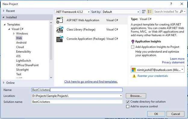 Creating New Project in Asp.Net