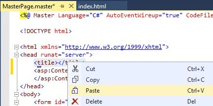 Pasting Content in Master Page