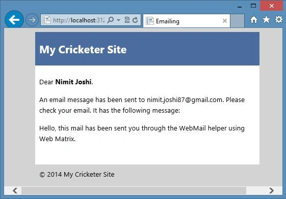 Email Message in WebMatrix