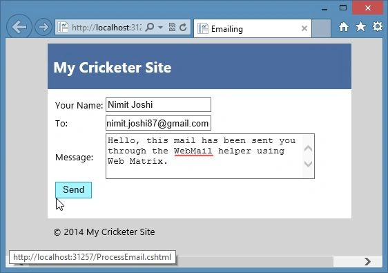 Email Page with Details in WebMatrix