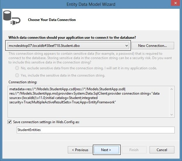 Creating Data Connection in Entity Model