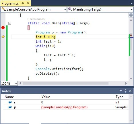 Autos Window in Debugging