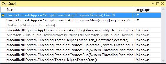 Call Stack Window in Debugging
