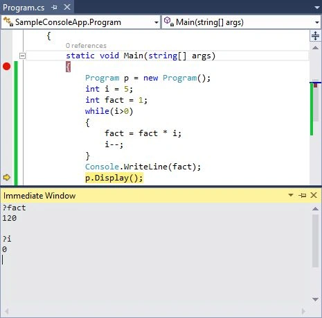 Immediate Window in Debugging