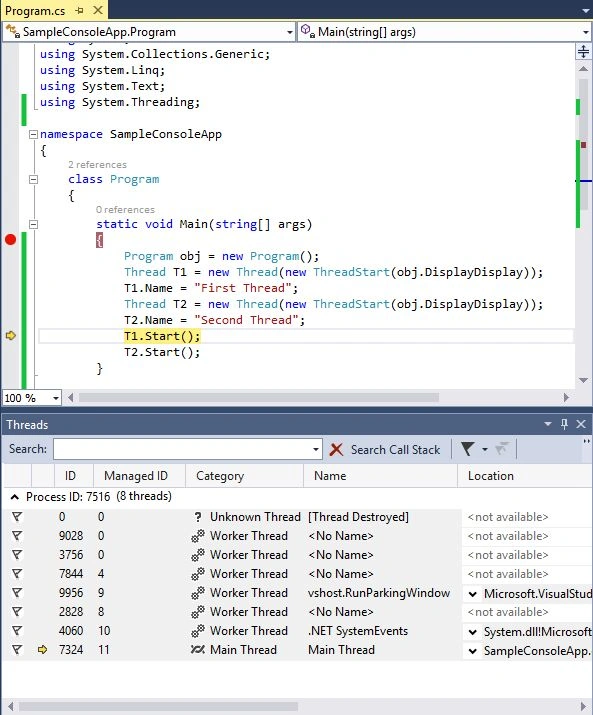 Thread Window in Debugging