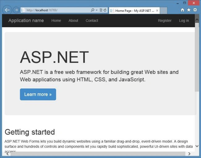 Appplication Page in Web Forms Template