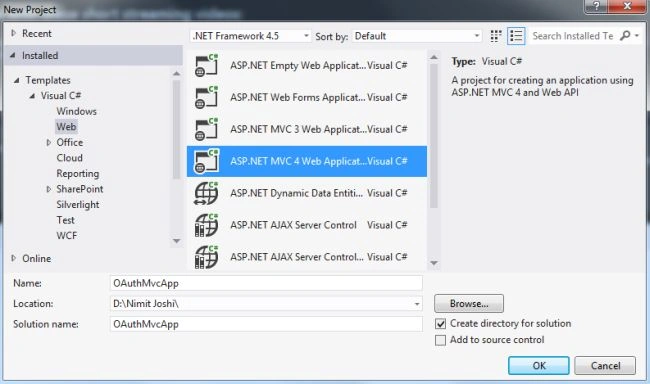 Create New MVC Project