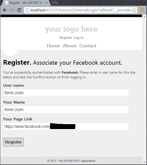 Facebook Regiteration Details