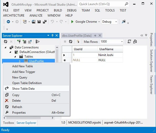 User Table Details