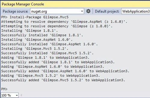 NuGet Glipmse Package for Mvc5