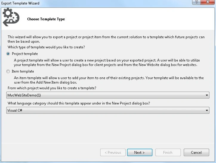 WebSite in Export Template Wizard