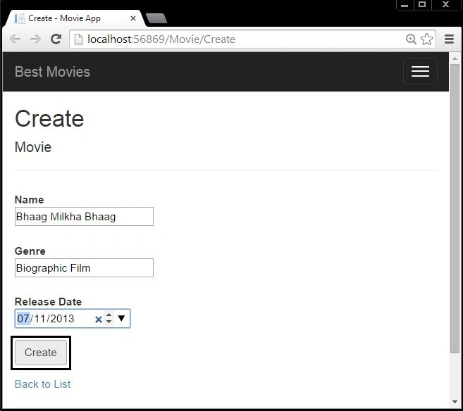 Creating Record using MVC 5