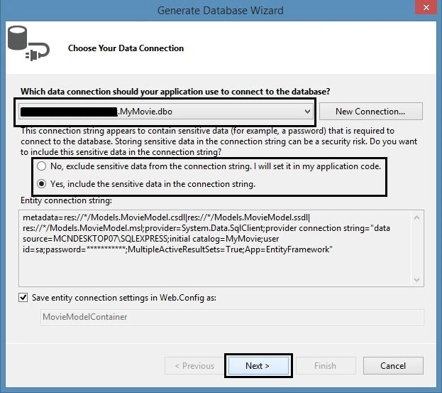 Working with Connection in Database Wizard