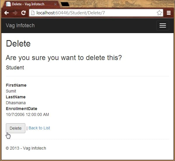 Delete Page in MVC