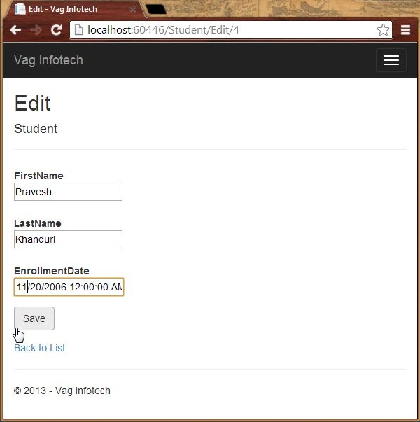 Edit Page in MVC
