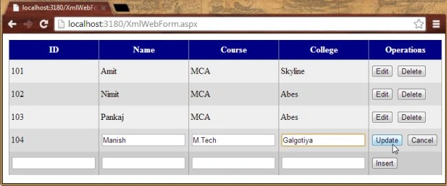 Update in the Grid View