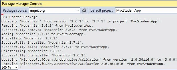 Updating Package in Package Manager Console