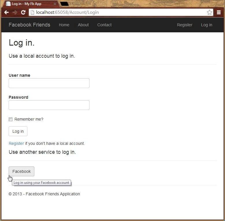 Application LogIn With Facebook