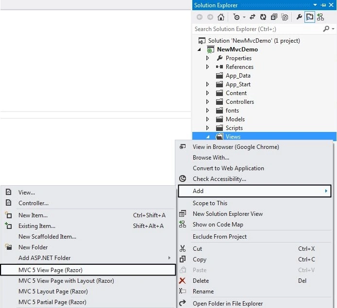 Add Mvc 5 Razor Page