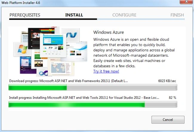 Installation Progress in WebPlatform Installer