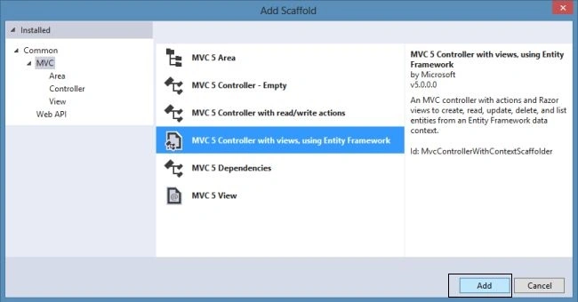 Adding Scaffold Using EntityFramework in MVC