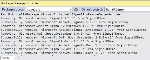 Uninstalling AspNet SignalR Dependency