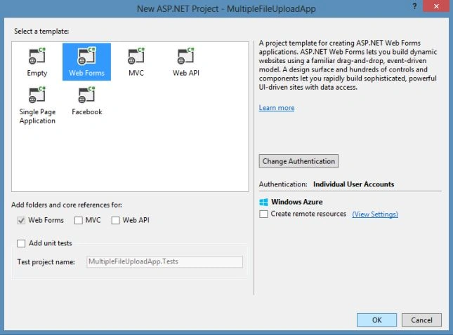 WebForms Project Template in VS 2013