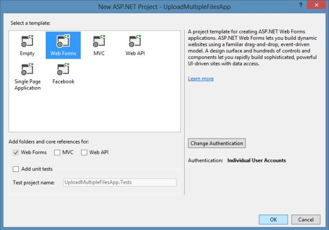 WebForms Project Template in VS 2013