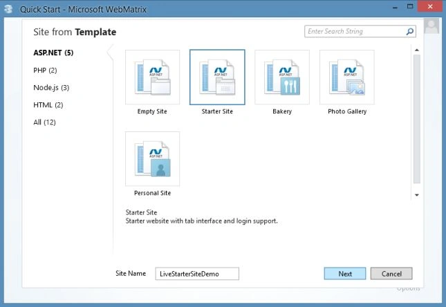 Creating StarterSite in WebMatrix