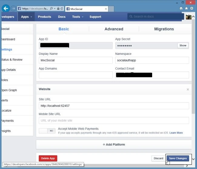 Facebook App Settings
