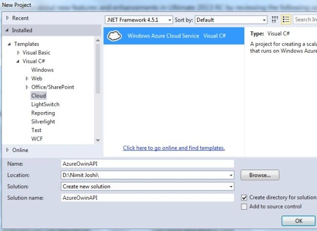 Window azure cloud service