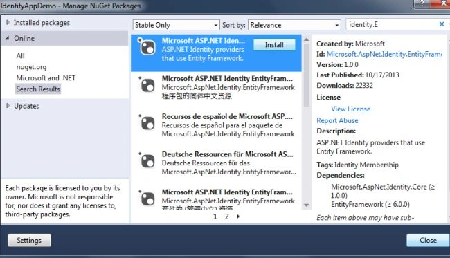 Identity in NuGet