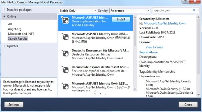 Owin Authentication in NuGet